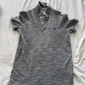 American Eagle Outfitters Heather Gray Polo with Navy Logo